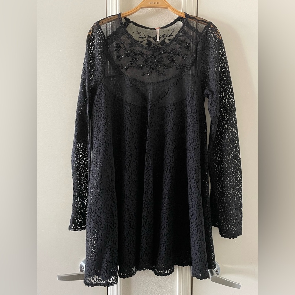 Free People Rodeo Bella Sheer Lace Mini Dress black embellished - Picture 3 of 4